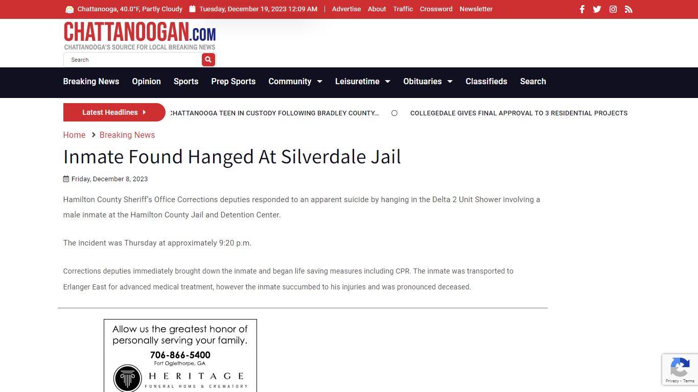 Inmate Found Hanged At Silverdale Jail - Chattanoogan.com